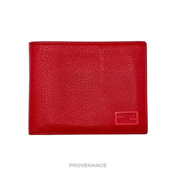 🔴 Fendi  FF Logo Bifold Wallet - Pebbled Red Leather - Picture 2 of 11
